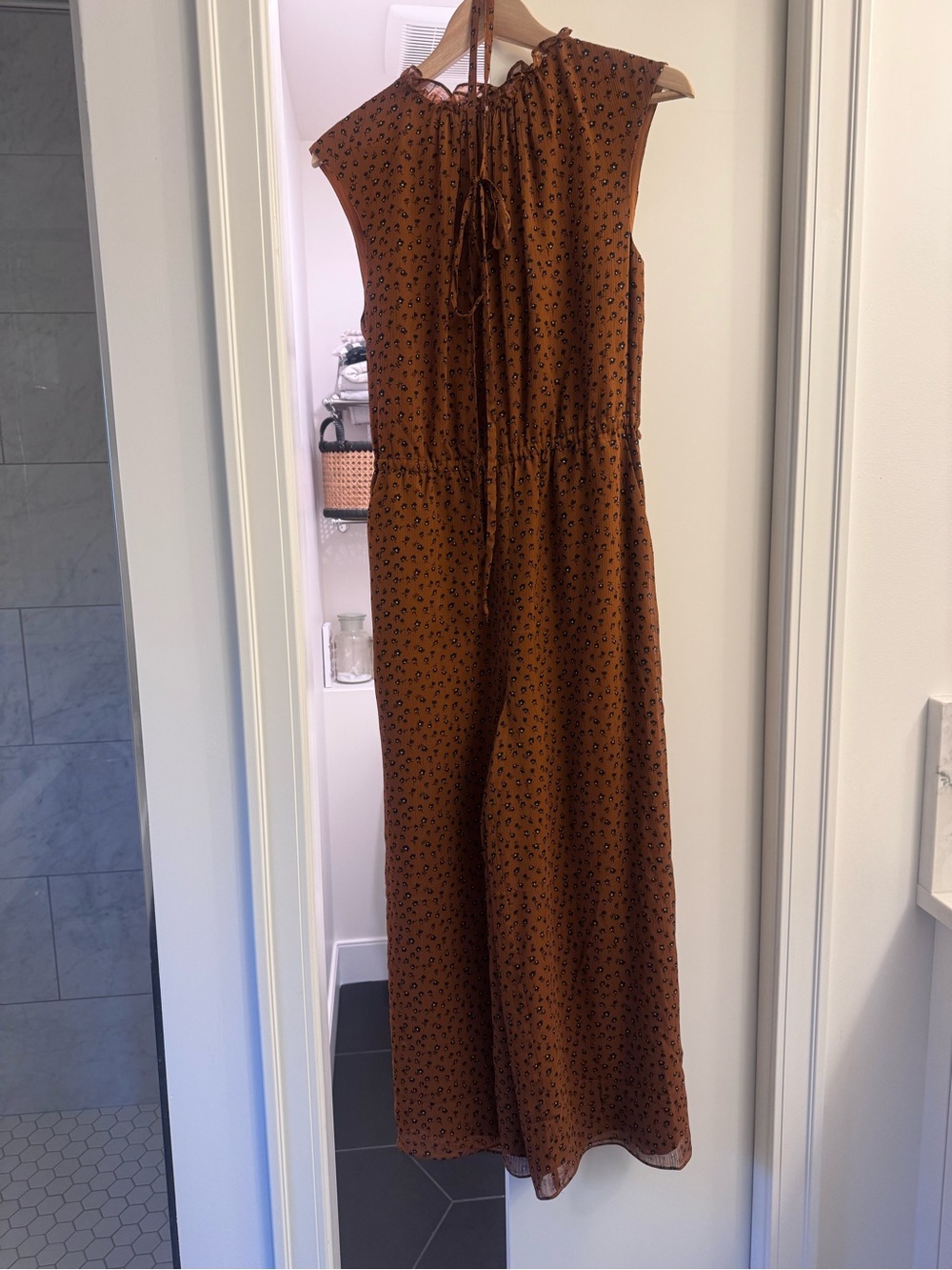 Boden Rust Brown Printed Sleeveless Jumpsuit